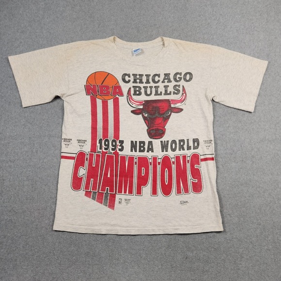 Vintage Chicago Bulls Shirt Large Gray Wrap Around 1993 World Champions Finals